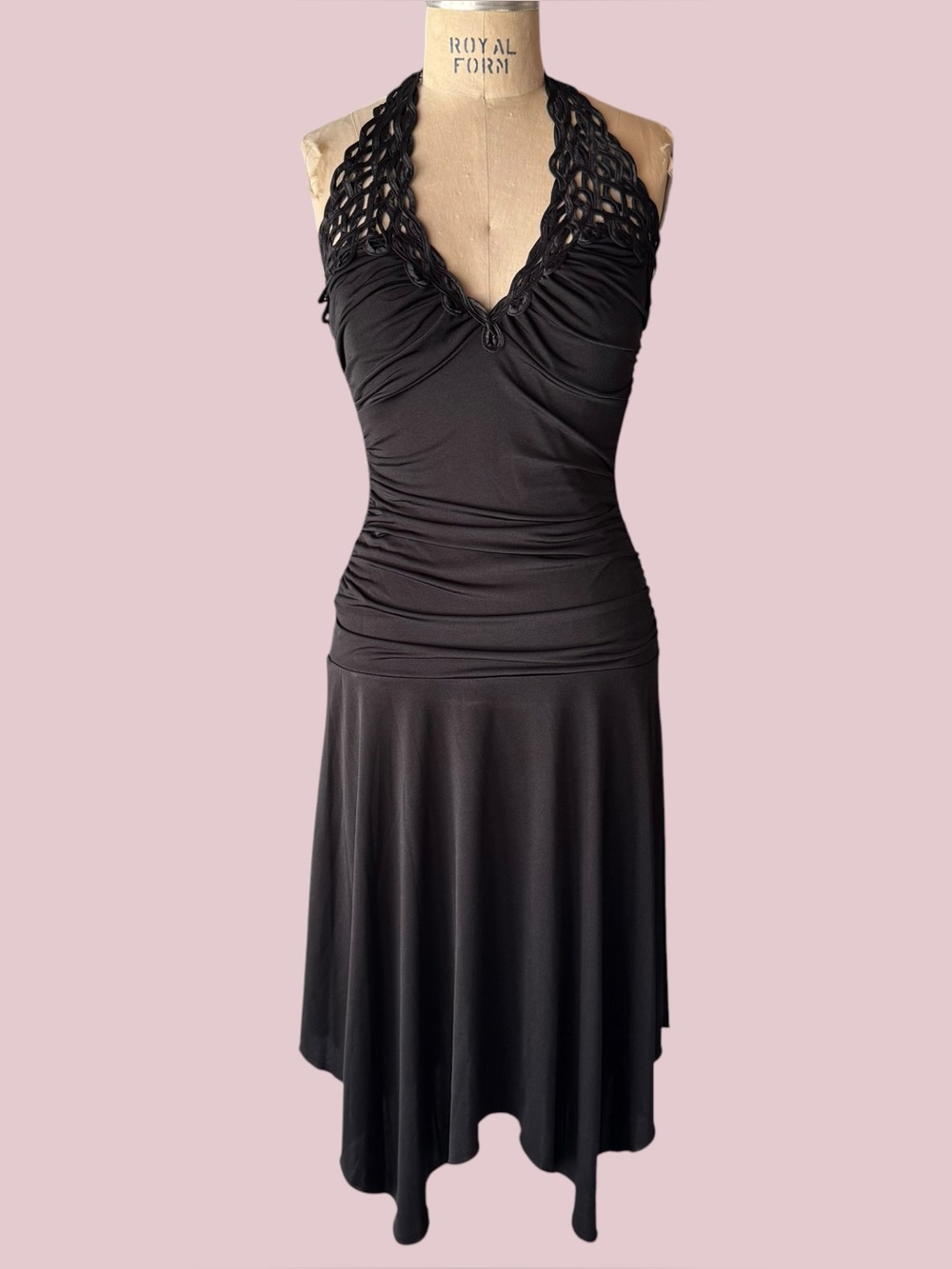 Vintage 90s Peep Studio Black Halter Midi Dress